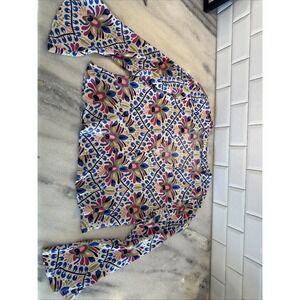 ZARA BRIGHT COLORED‎ FLORAL PRINT V-NECK BUTTON DOWN PEPLUM BLOUSE SZ:L